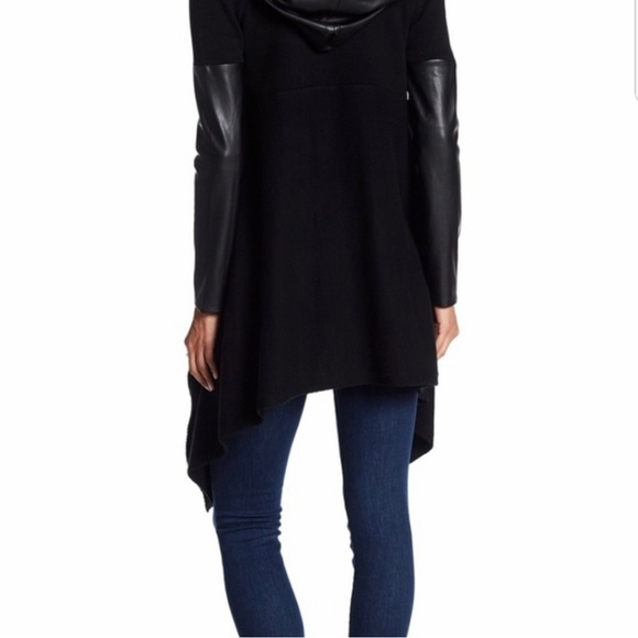 BLANKNYC faux leather trim long hooded jacket Size S Black - Picture 6 of 6